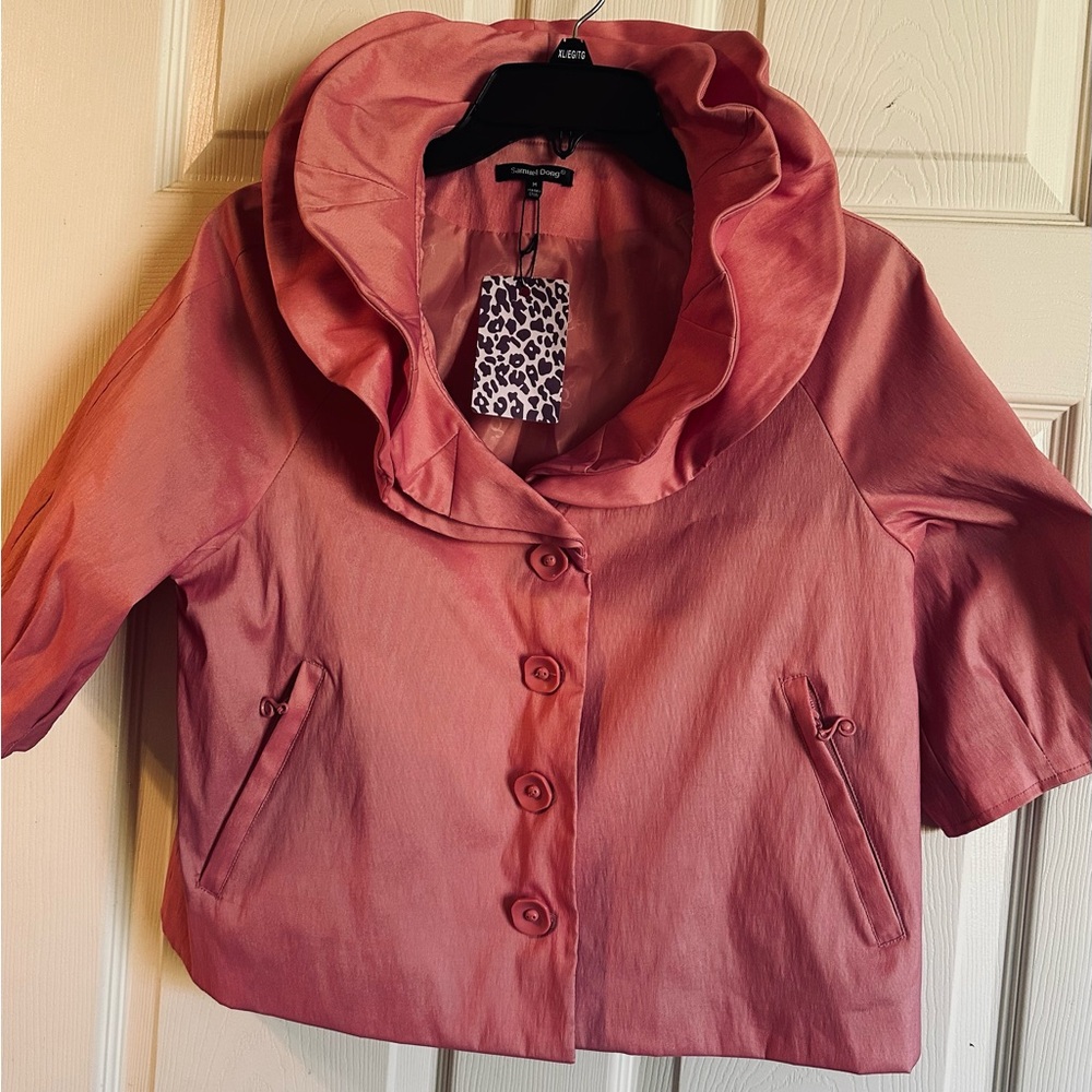 Salmon Pink Ruffled Jacket by Samuel Dong. Size M. UA-17 1/2